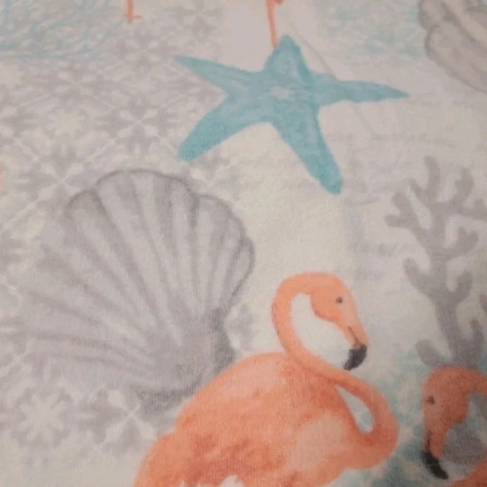 2pc Resort Tropical Pink Flamingo Starfish Seashell Velour Bath TOWEL Set New